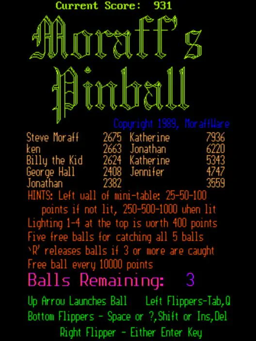 Copertina di Moraff's Pinball