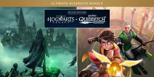 Copertina di Hogwarts Legacy + Harry Potter: Campioni di Quidditch pacchetto edizioni Deluxe