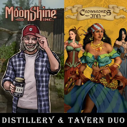 Copertina di Distillery & Tavern Duo: Moonshine Inc. + Crossroads Inn: A Fantasy Tavern Sim