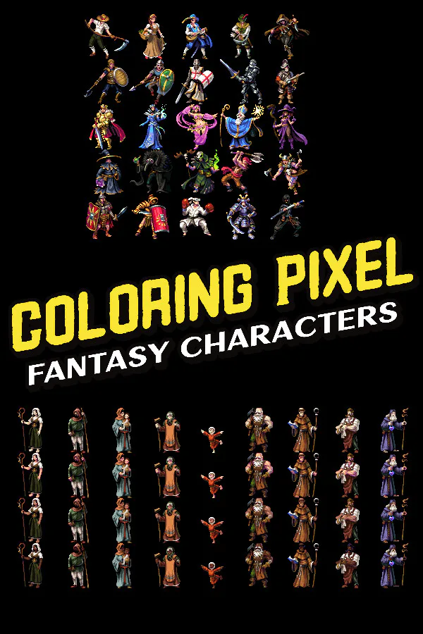 Copertina di Coloring Pixel - Fantasy Characters